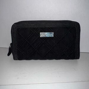 Vera Bradley Black Quilted Wallet Zebra Print Interior Multi Compartment Bag